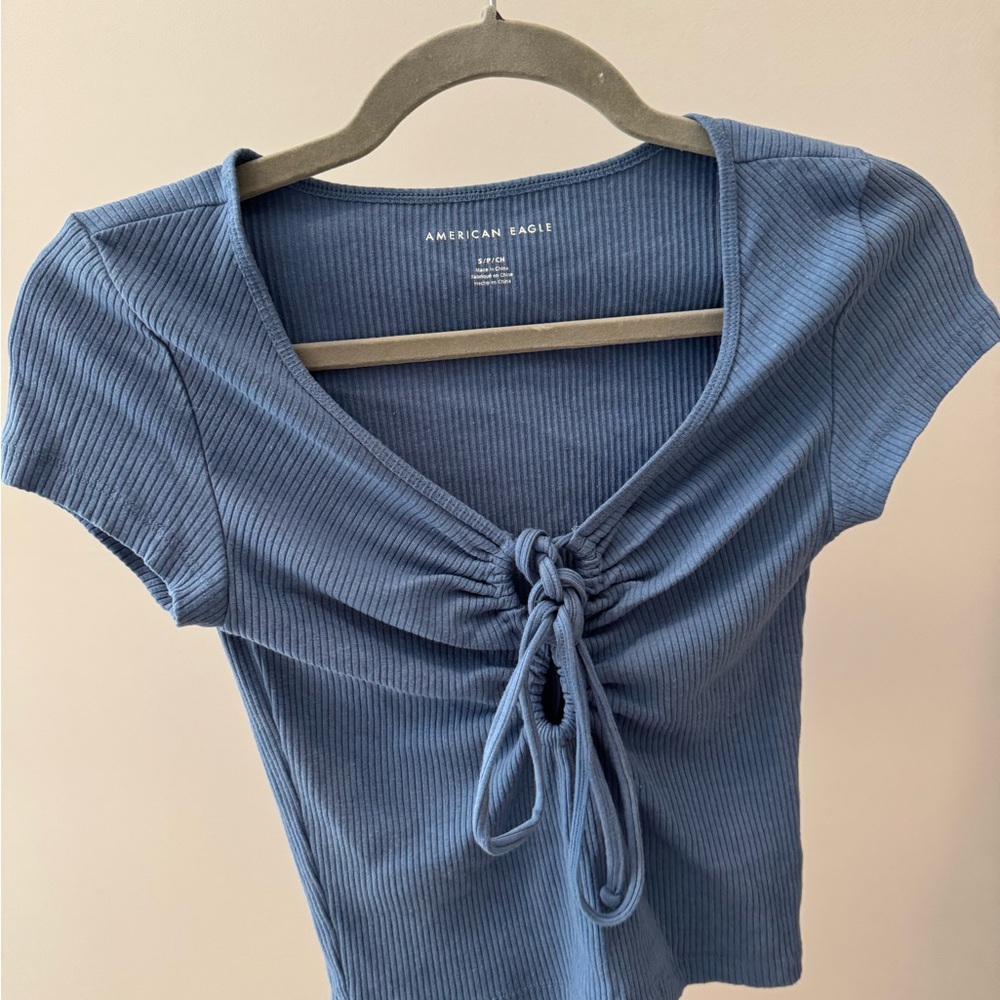 American Eagle Outfitters Ruched Blue Crop Top